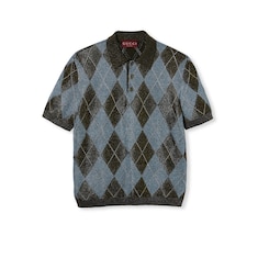 Viscose lamé argyle knit polo shirt