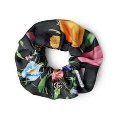 Printed Flora silk twill scrunchie