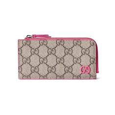 Pink interior GG zip card case