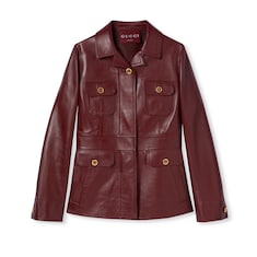 Leather jacket with embossed logo