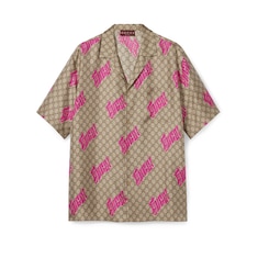 Printed silk twill bowling shirt