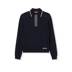 Fine wool knit polo shirt with intarsia