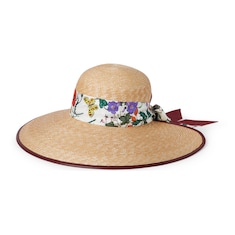 Straw wide brim hat with silk bow