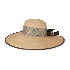 Sombrero de ala ancha de paja con lazo GG