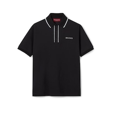 エンブロイダリー コットンピケ ポロTシャツブラック | GUCCI公式