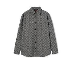Camisa de lana y algodón gingham con GG