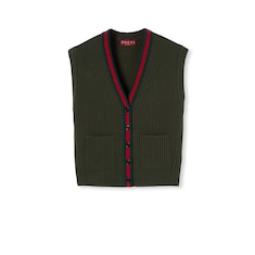 Rib felted wool cardigan vest with Web