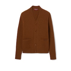 Rib wool cashmere knit cardigan