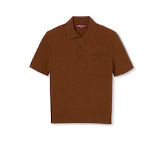 Wool cashmere rib knit polo shirt