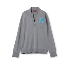 Extra fine wool polo top with patch