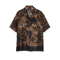 Printed silk twill bowling shirt