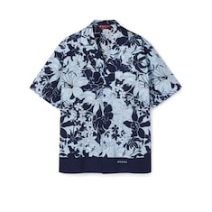 Printed cotton poplin bowling shirt