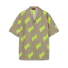 Printed cotton poplin bowling shirt