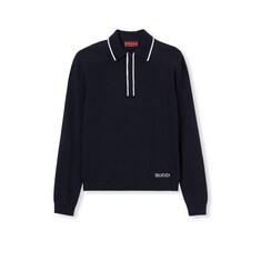 Polo in maglia di lana fine con intarsio