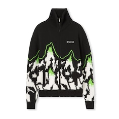 Vesté zippée en jacquard de laine avec intarsia