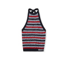 Striped fine cotton knit halterneck top