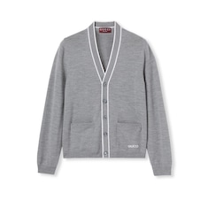 Fine wool knit cardigan with intarsia