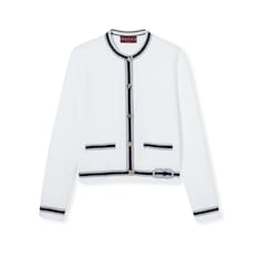 Cardigan in cotone traforato con intarsio