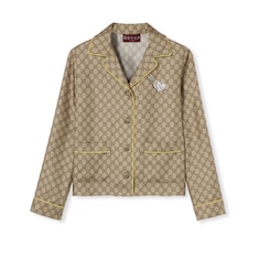 Camicia in twill di seta GG con stampa