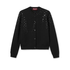 Cardigan in lana fine con cristalli GG