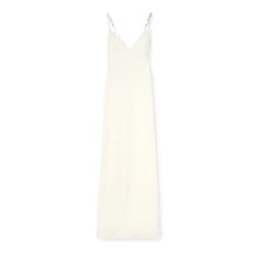 Kleid aus glänzendem Satin mit Horsebit und Kristallen