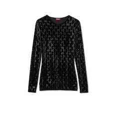 Embroidered stretch chenille top