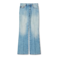 Flared bleached cotton denim pants