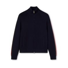 Woven stitch knit wool zip jacket