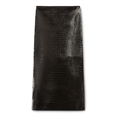 Velvet effect leather midi skirt 