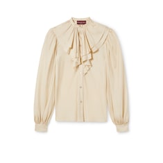 Silk twill shirt with ruffle trim