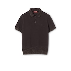 Poloshirt aus Wollstrick und Lurex mit Stickerei