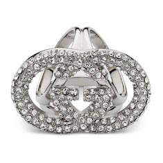 Anillo cuadrado GG entrelazada con cristales 