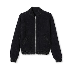 Chaqueta con cremallera rizo de lamé de lana