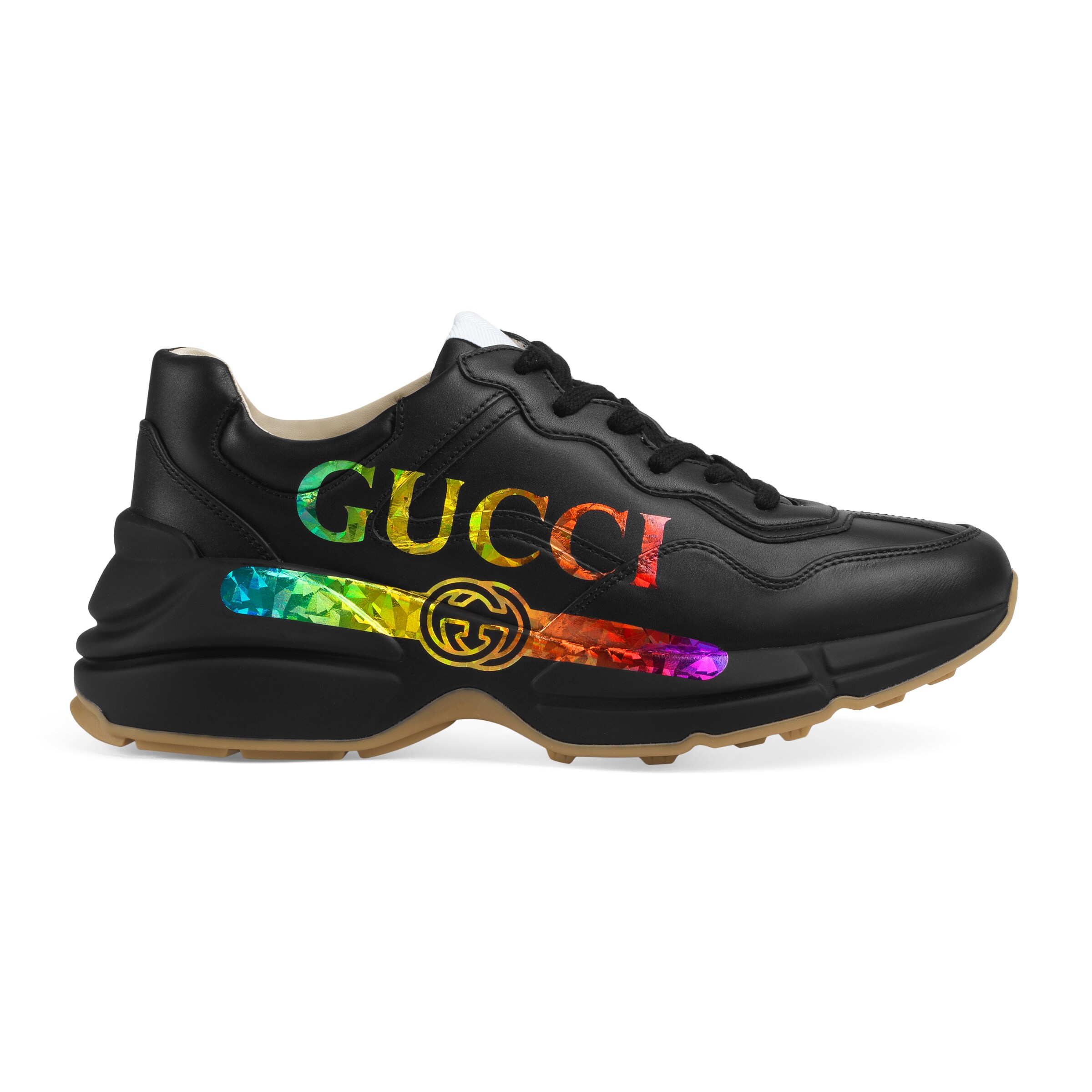 GUCCI WOMEN'S RHYTON LEATHER SNEAKER WITH GUCCI LOGO,553608DRW001000