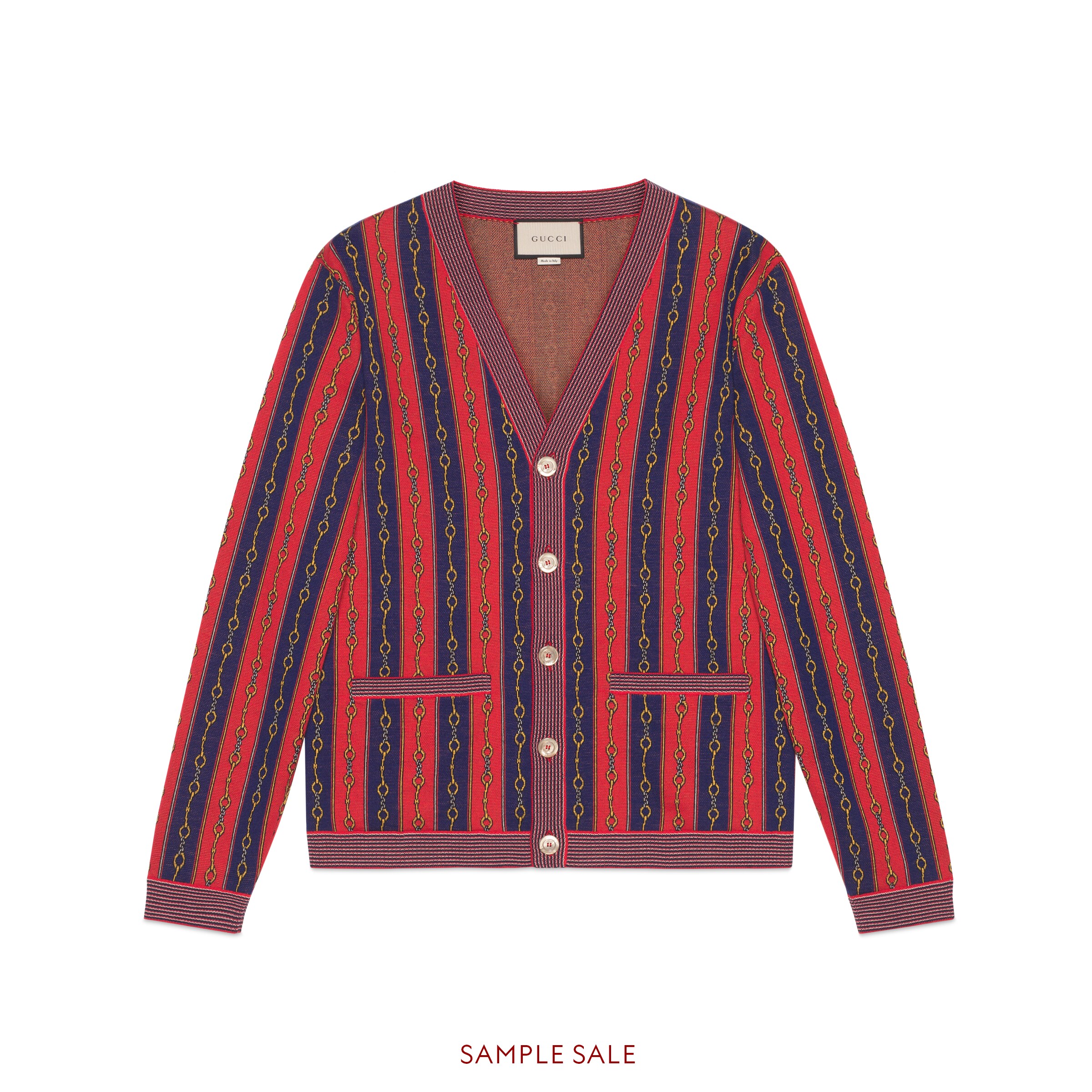 Gucci Horsebit Stripe Cotton Blend Cardigan In Bordeaux