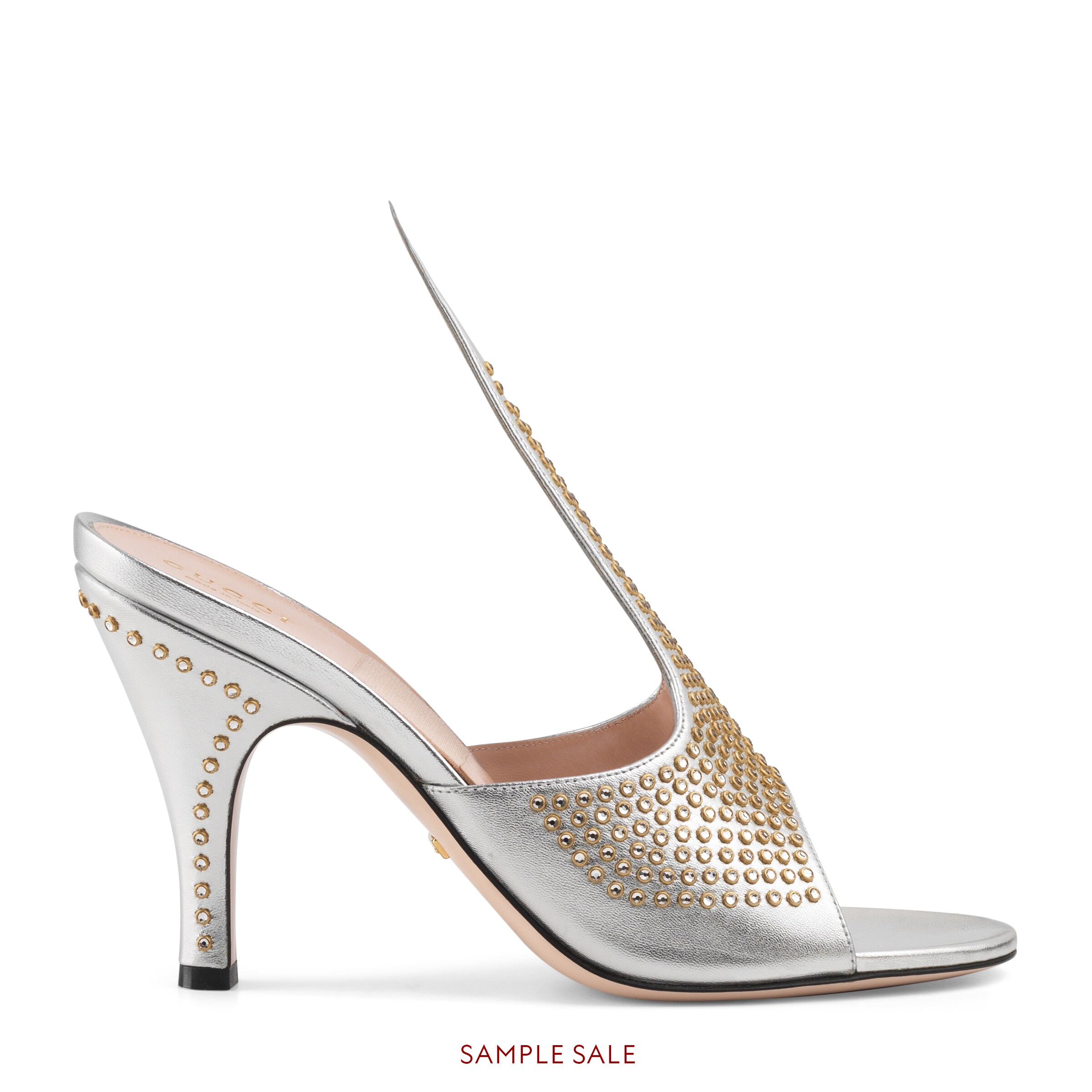 Gucci Metallic Leather Sandal With Crystals In Silver ModeSens
