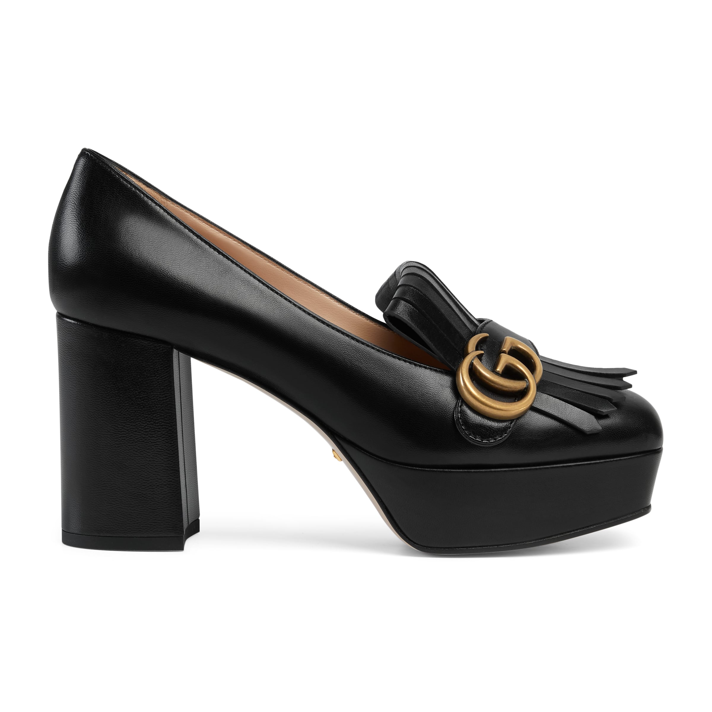 Gucci Marmont Kiltie Fringe Platform Pump In Black