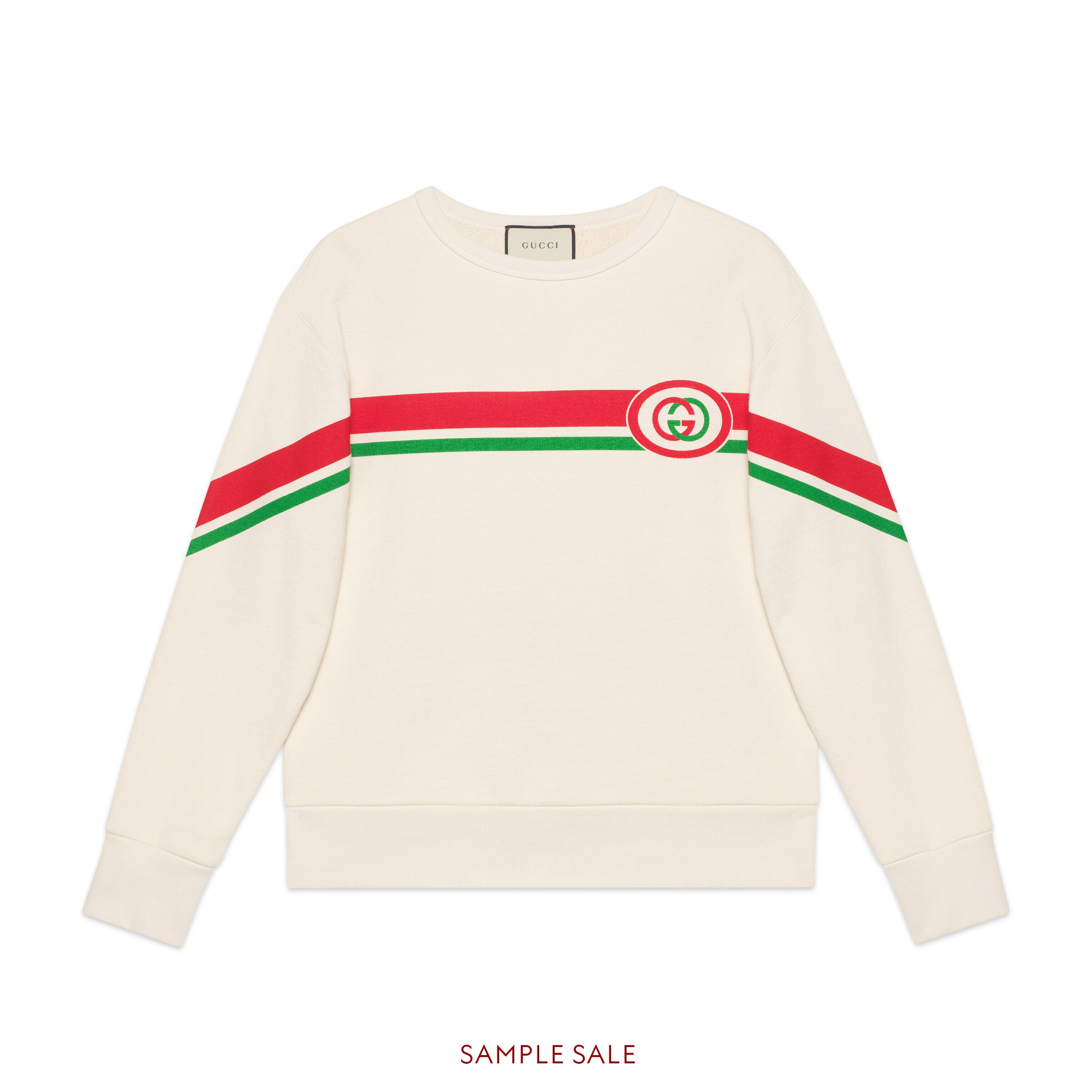 Gucci Interlocking-g Logo Stripe Cotton Sweatshirt In White