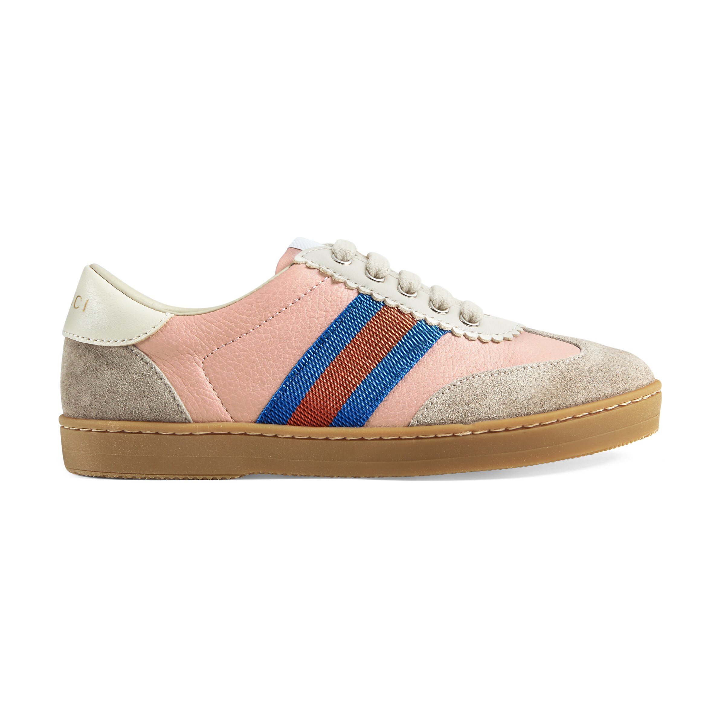 GUCCI CHILDREN'S G74 LEATHER SNEAKER WITH WEB