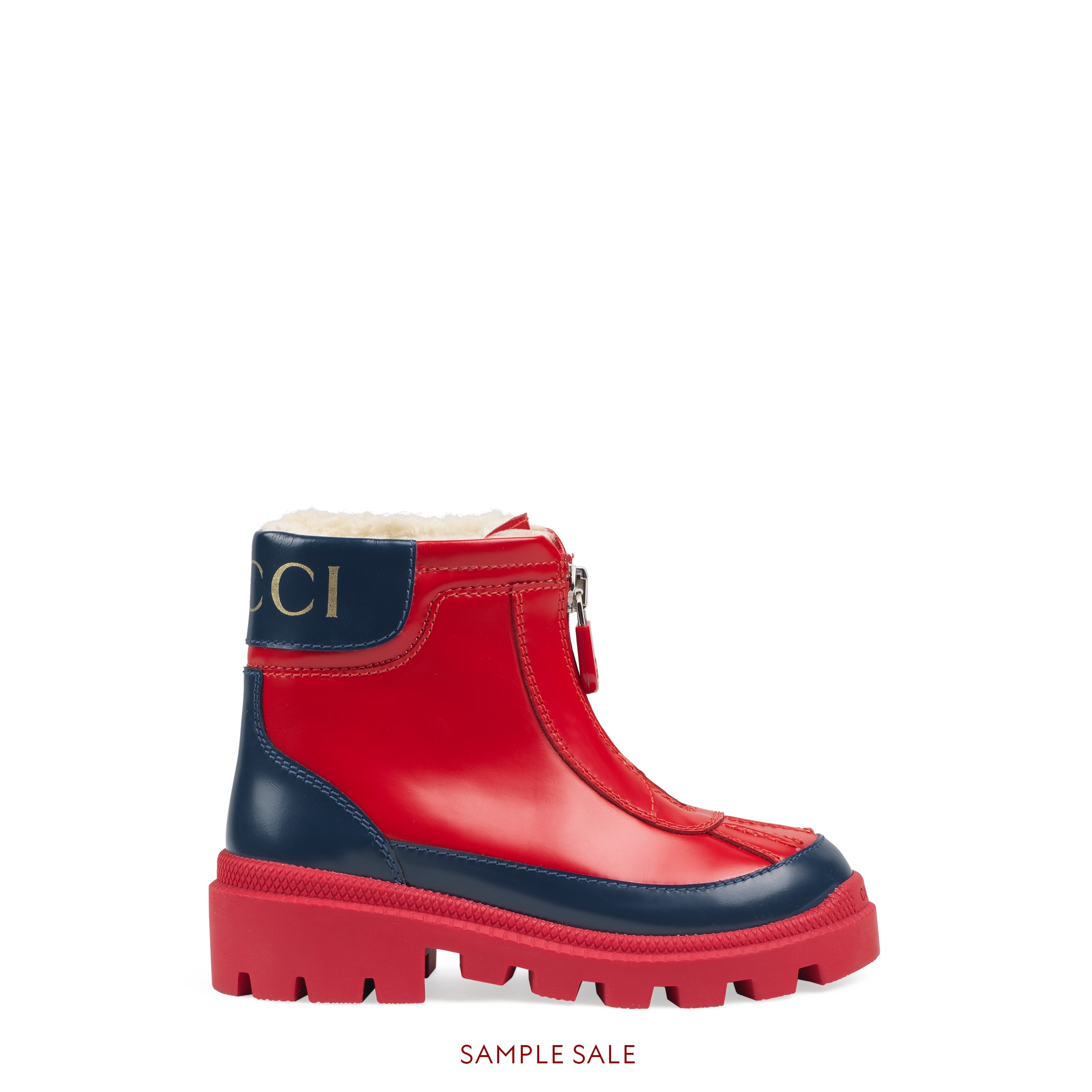 GUCCI TODDLER LEATHER BOOT WITH FAUX FUR LINING