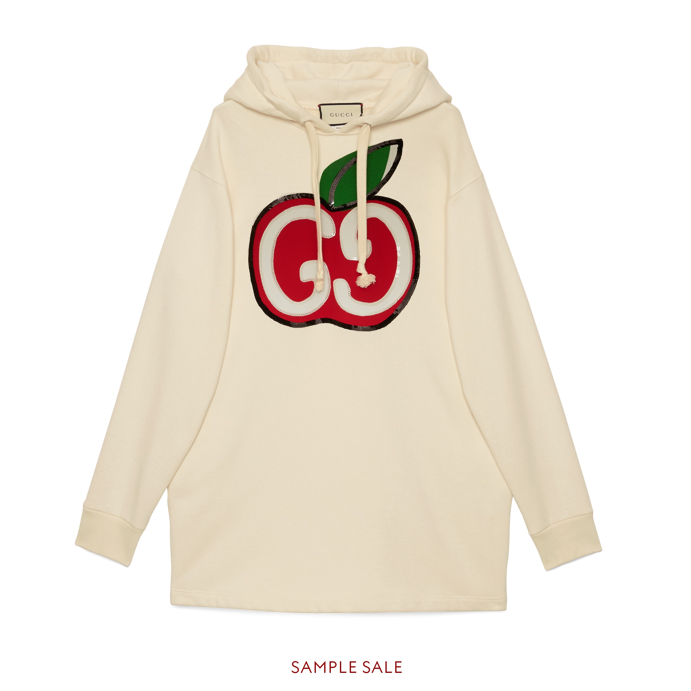 GUCCI HOODED DRESS WITH GG APPLE PRINT