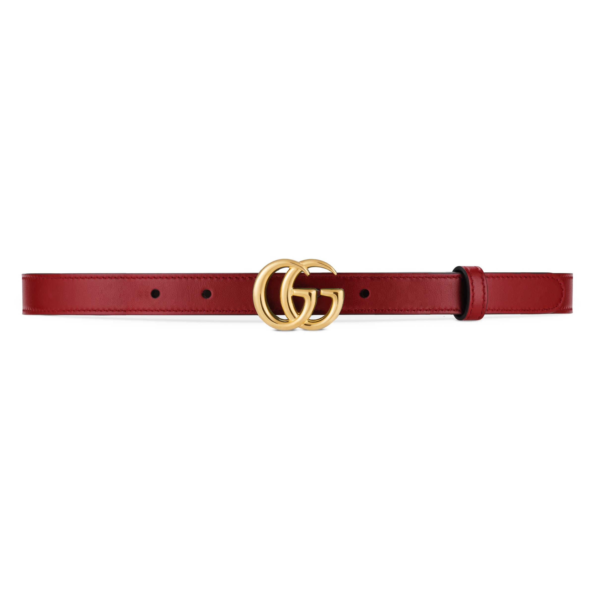 Gucci Gg Marmont Thin Leather Belt With Shiny Buckle In Red