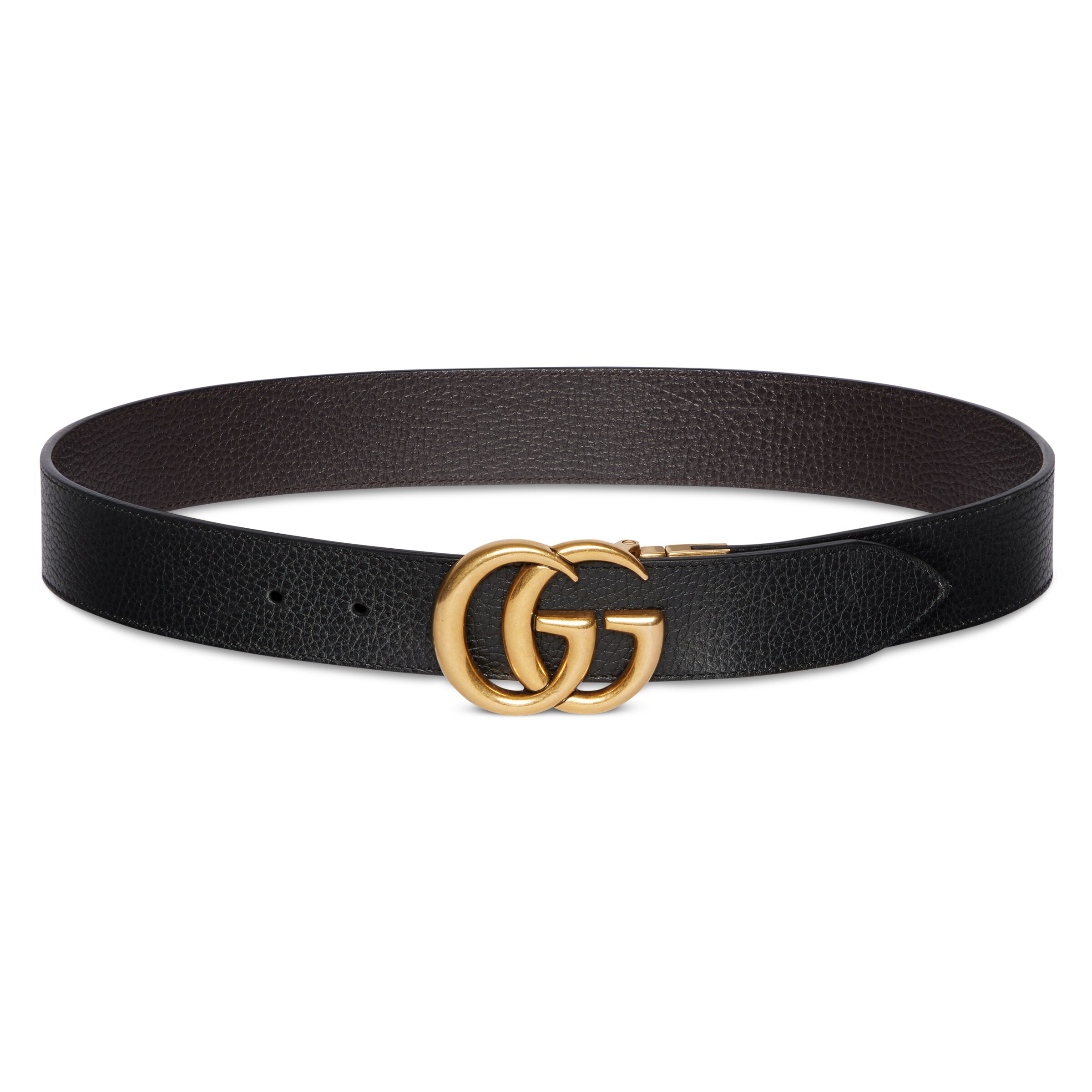 Gucci Reversible Leather Belt With Double G Buckle In Black