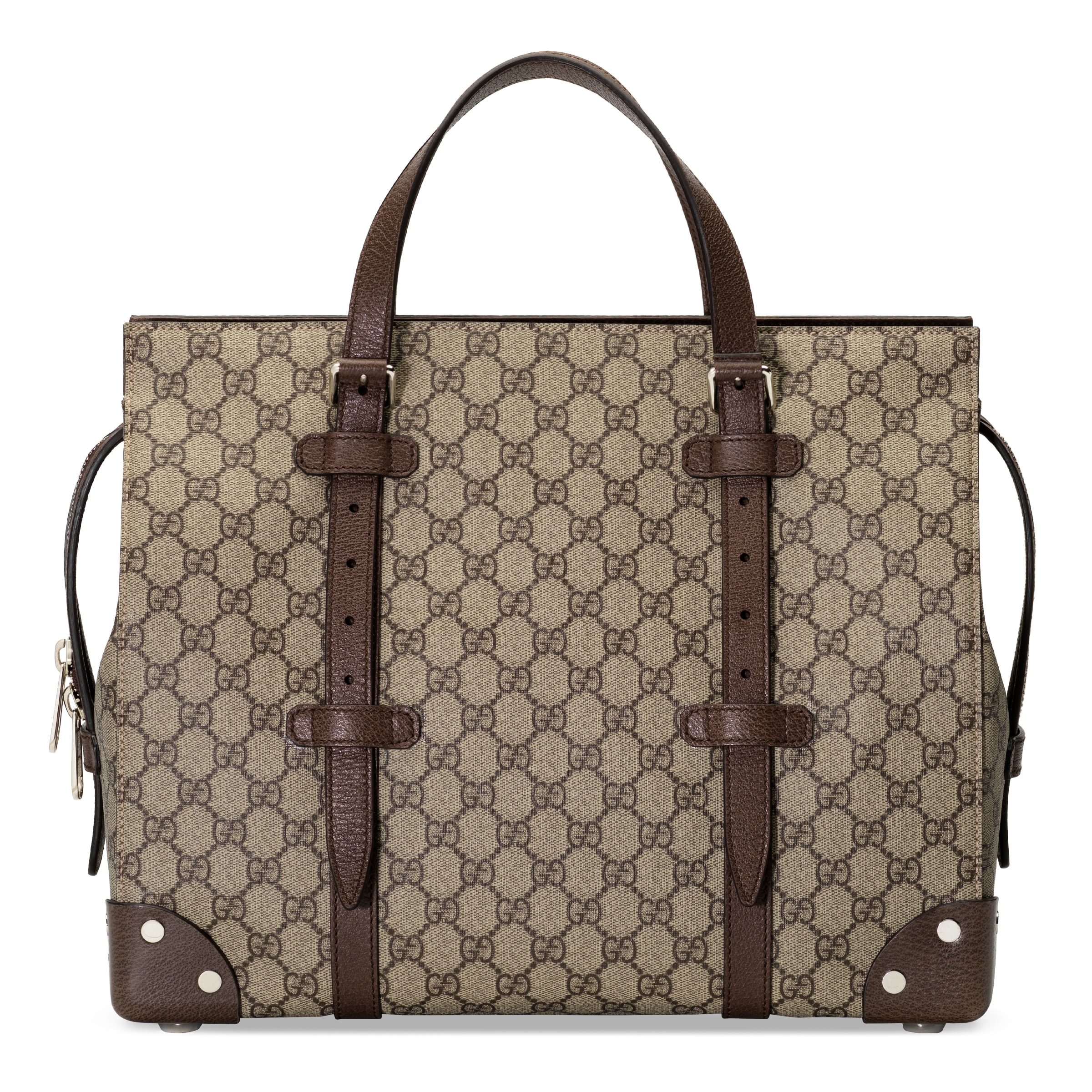 gucci 皮质边饰logo印花托特包 in beige | modesens