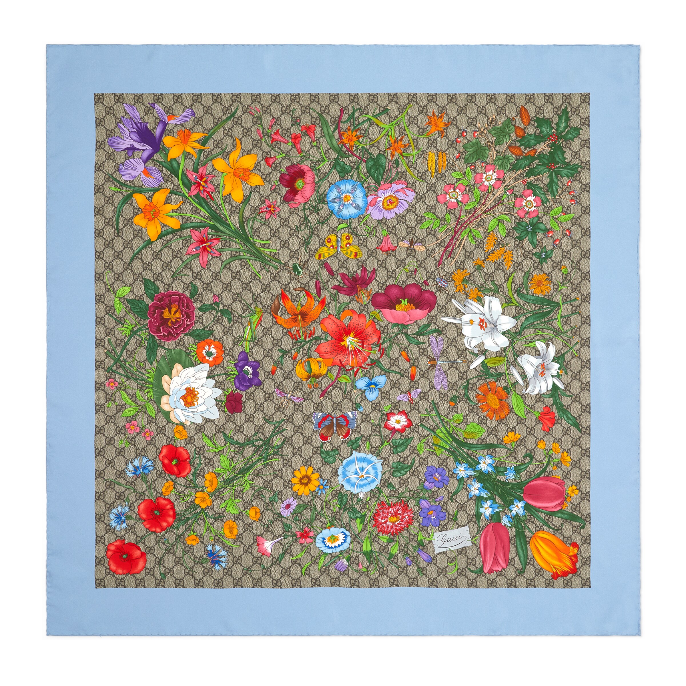 Gucci + Net Sustain Printed Organic Silk-twill Scarf In Beige
