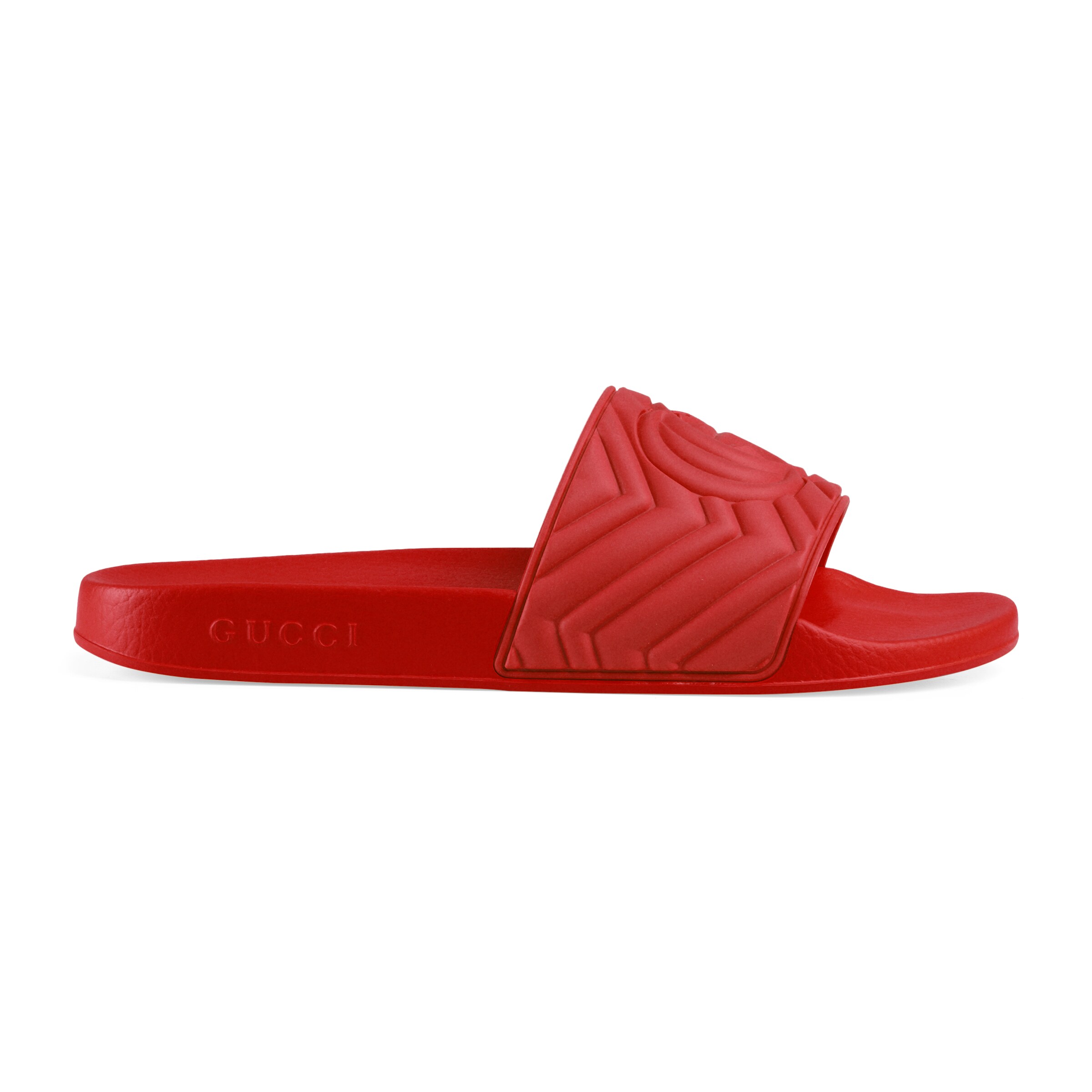 Gucci Red Quilted Gg Pool Slides In Red Rubber