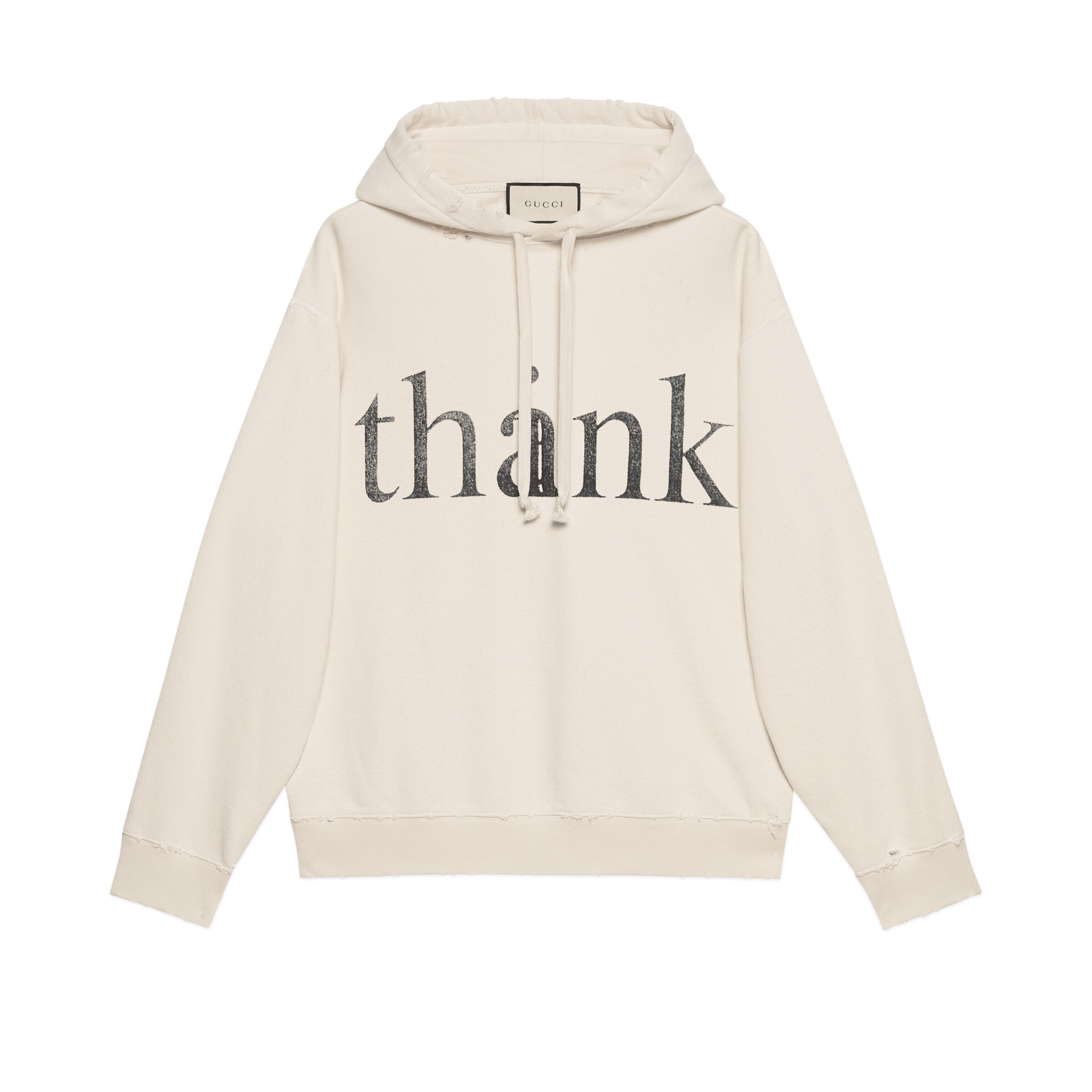 Gucci 'think/thank' Print Hooded Sweatshirt In Off White | ModeSens