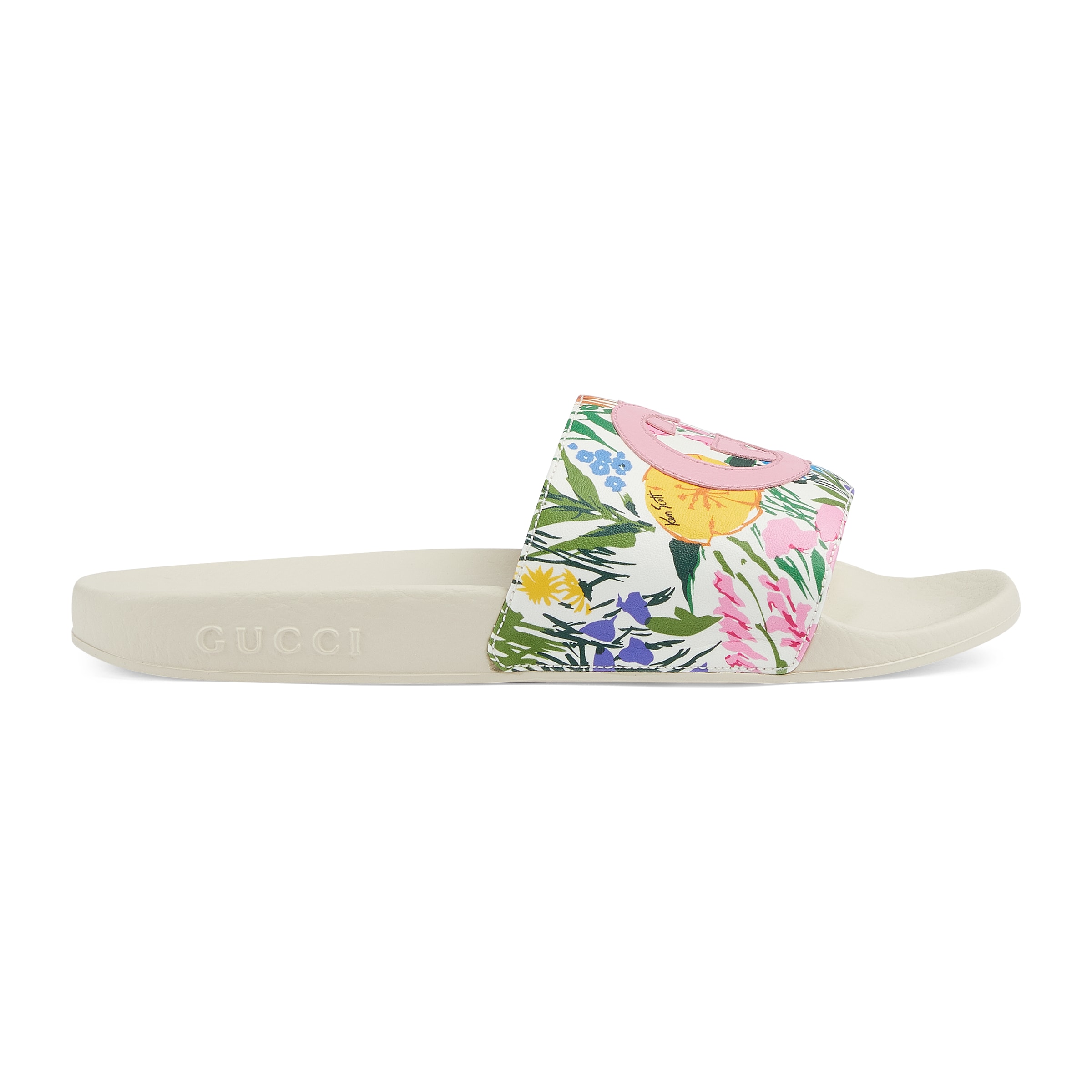 gucci white floral slides