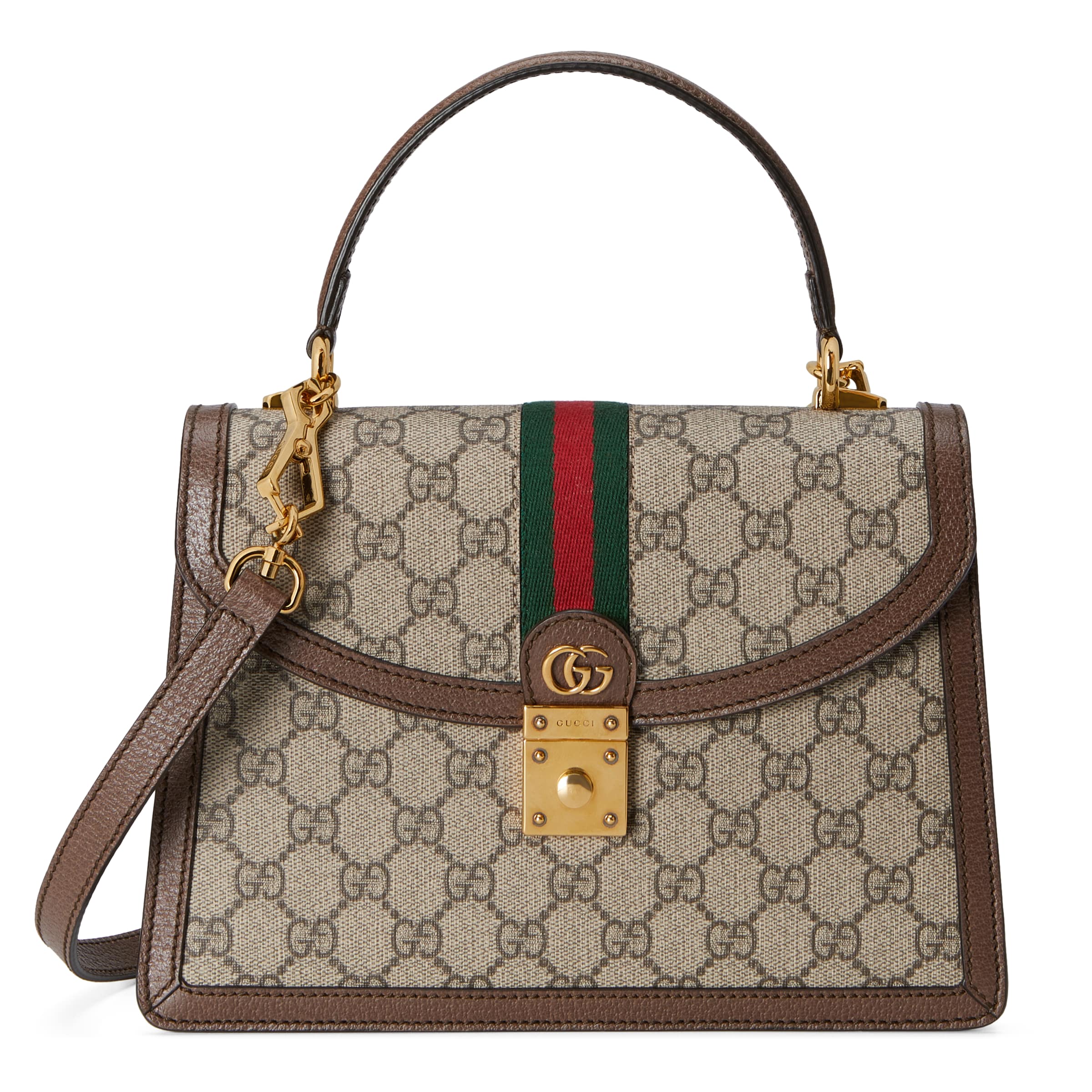 Shop Gucci Ophidia Small Top Handle Bag With Web In Beige