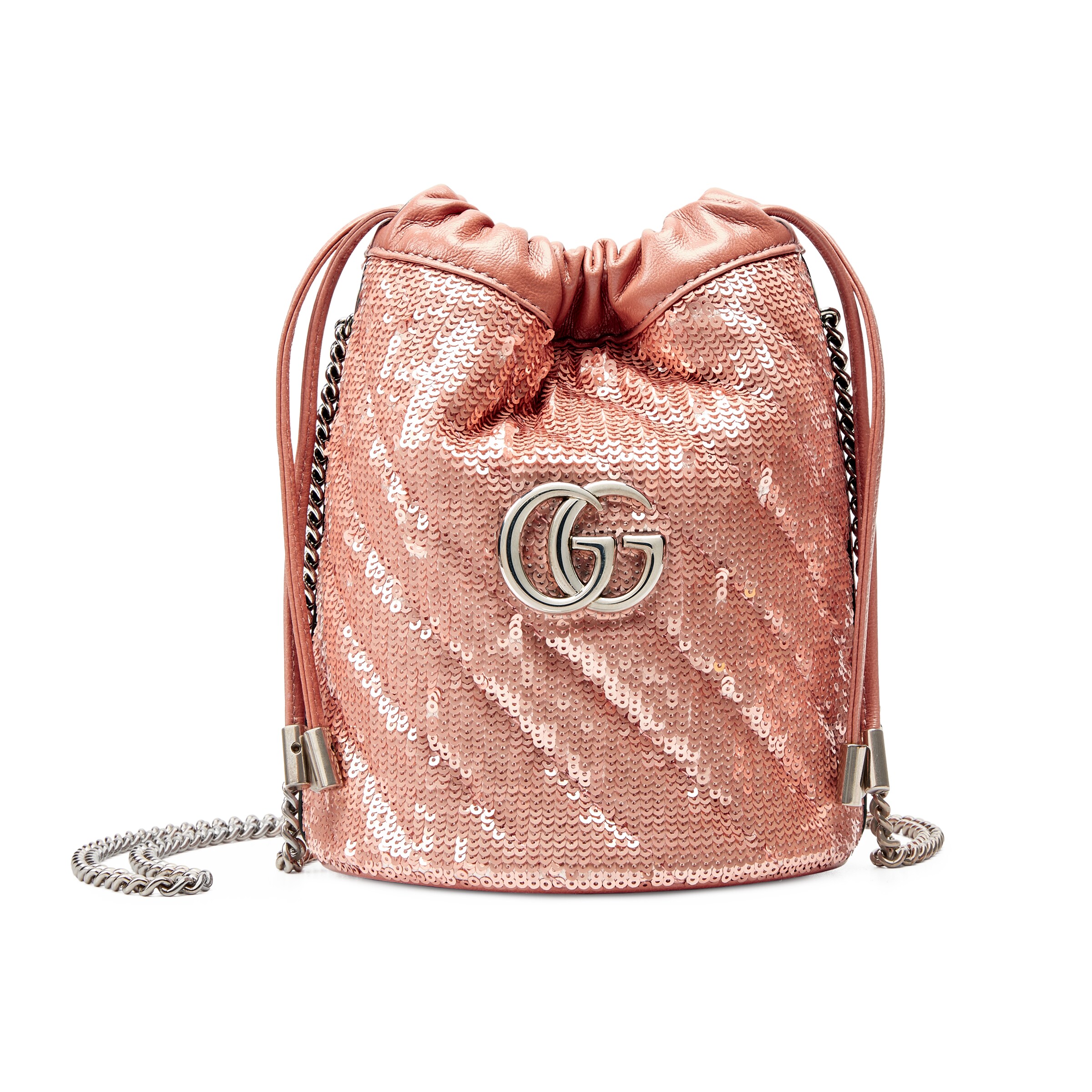 Gucci Gg Marmont Mini Sequin Bucket Bag In Pink